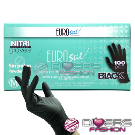 Guantes Desechables de Nitrilo Negro Sin Polvo Eurostil – Caja 100 un. | Resistentes & Sin Látex